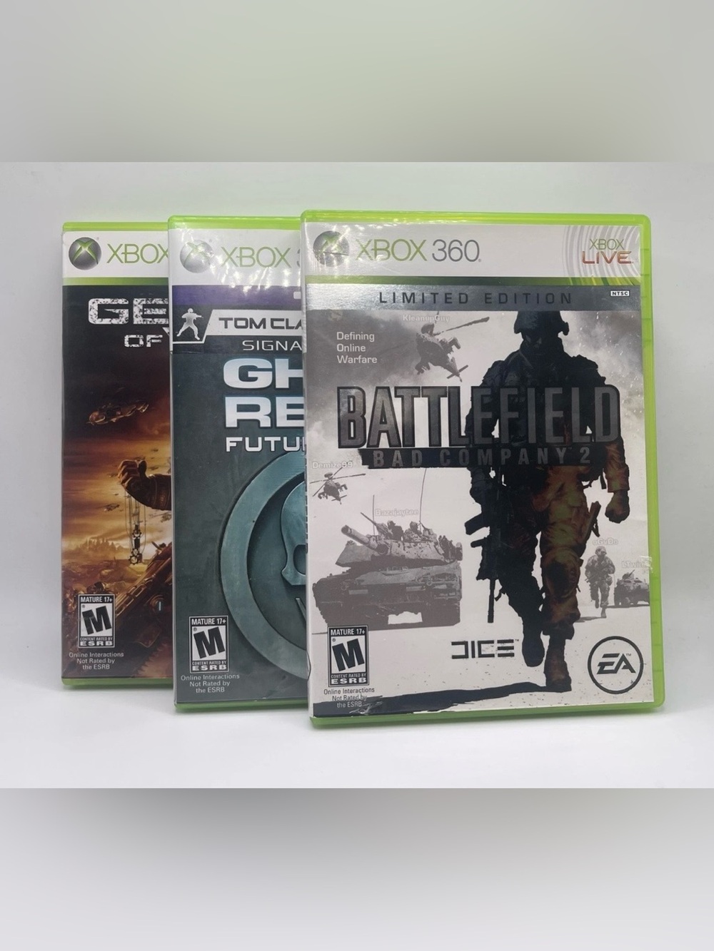 3 Xbox 360 Gears of War 2 Battlefield 2 Bad Company Ghost Recon Future Soldier